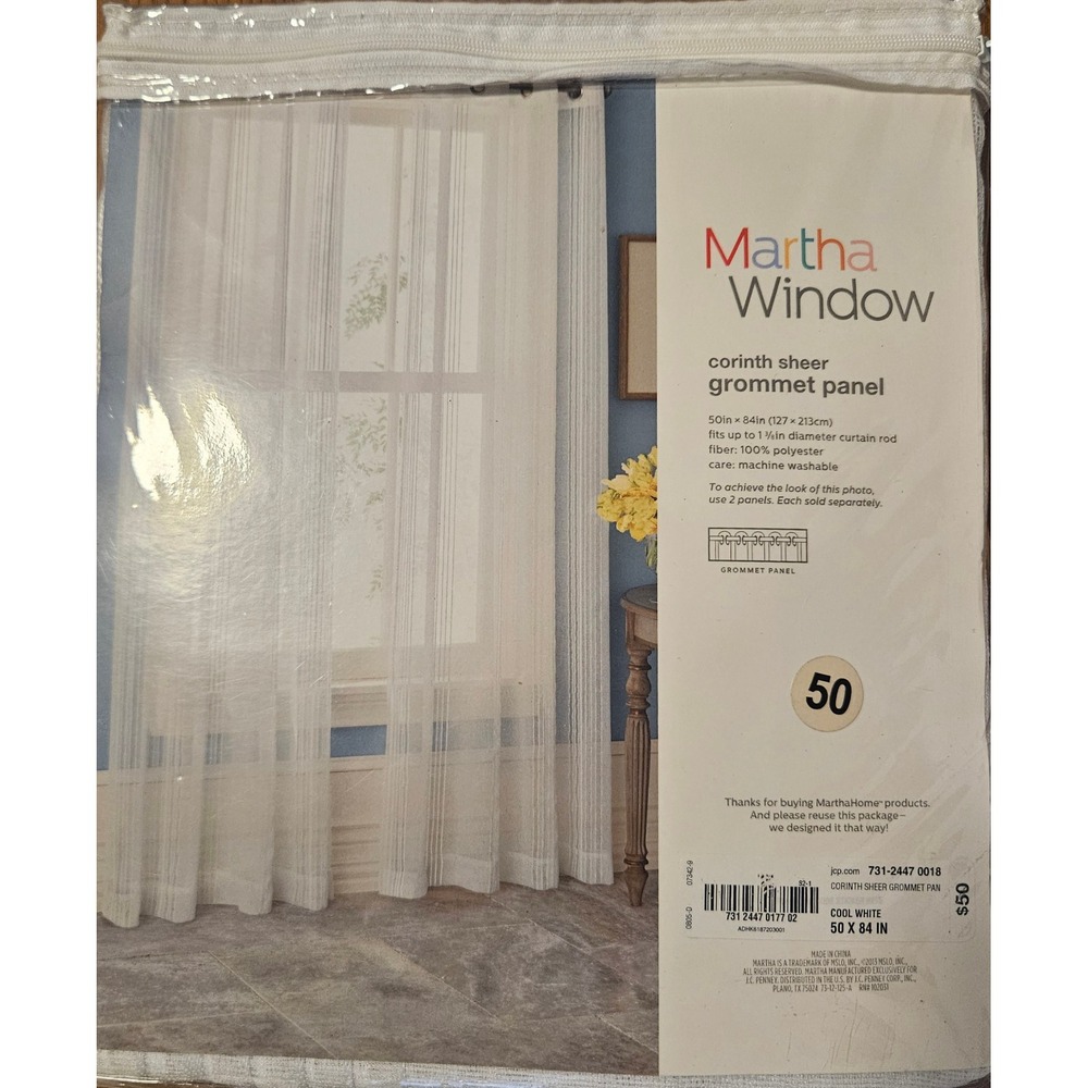 MarthaWindow Corinth Sheer Grommet Panel Cool White 50x84 Martha Stewart